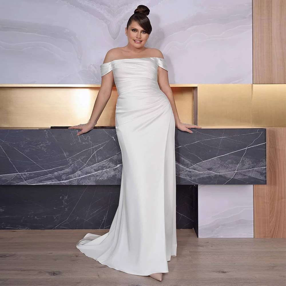 

Mermaid Wedding Dress Plus Size Off the Shoulder Long Wedding Gowns for Women 2023 Bride Trumpet Floor Length Simple Bridal Gown