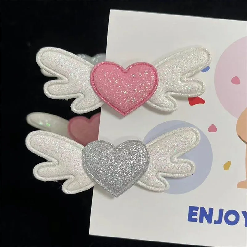 Landmine Pink White Y2k Heart Shape Love Angel Wings Hairpin Sweet Cool Girl Hair Clip Nakrycie głowy Lolita Dress Up Akcesoria