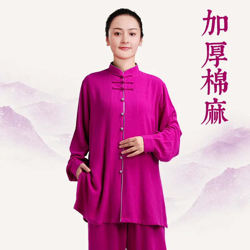 Martial Arts Tai Ji Suit Women's   Fashionable Thickened Cotton and Linen Exercise Clothing Spring, Autumn Winter Long