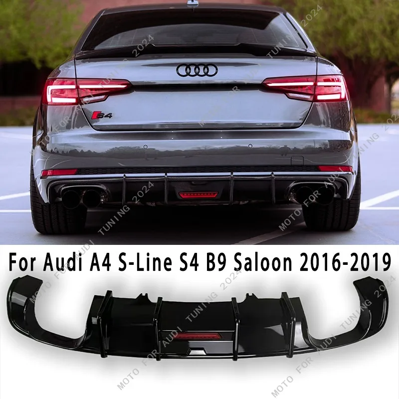 

With LED Light Car Rear Bumper Diffuser for Audi A4 S-Line S4 8W B9 Saloon 2016-2019 Rear Bumper Valance Bodykit Splitter Tuning