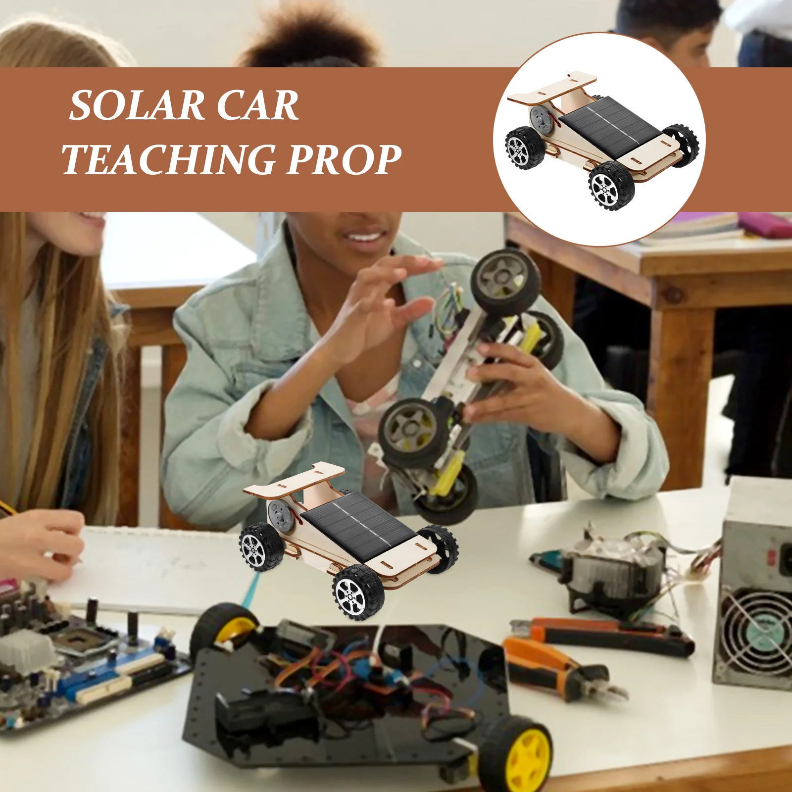 Kit per auto solare Giocattolo educativo Attrezzatura per esperimenti Modello ad energia solare Bambino elettrico in legno portatile