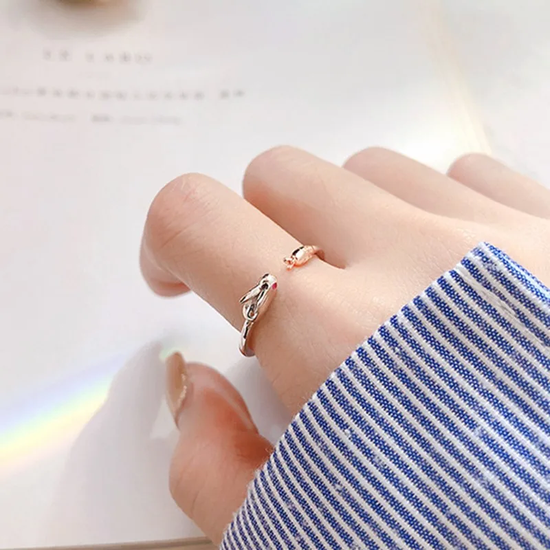 Lovely Rose Red CZ Eyes Rabbit Carrot Adjustable Ring for Women Girl