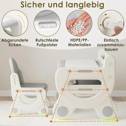 Kids Table and Chair Set, Plastic Children Activity Table with Chair, Toddler Table and Chair Set for Reading,Drawing,Snack Time