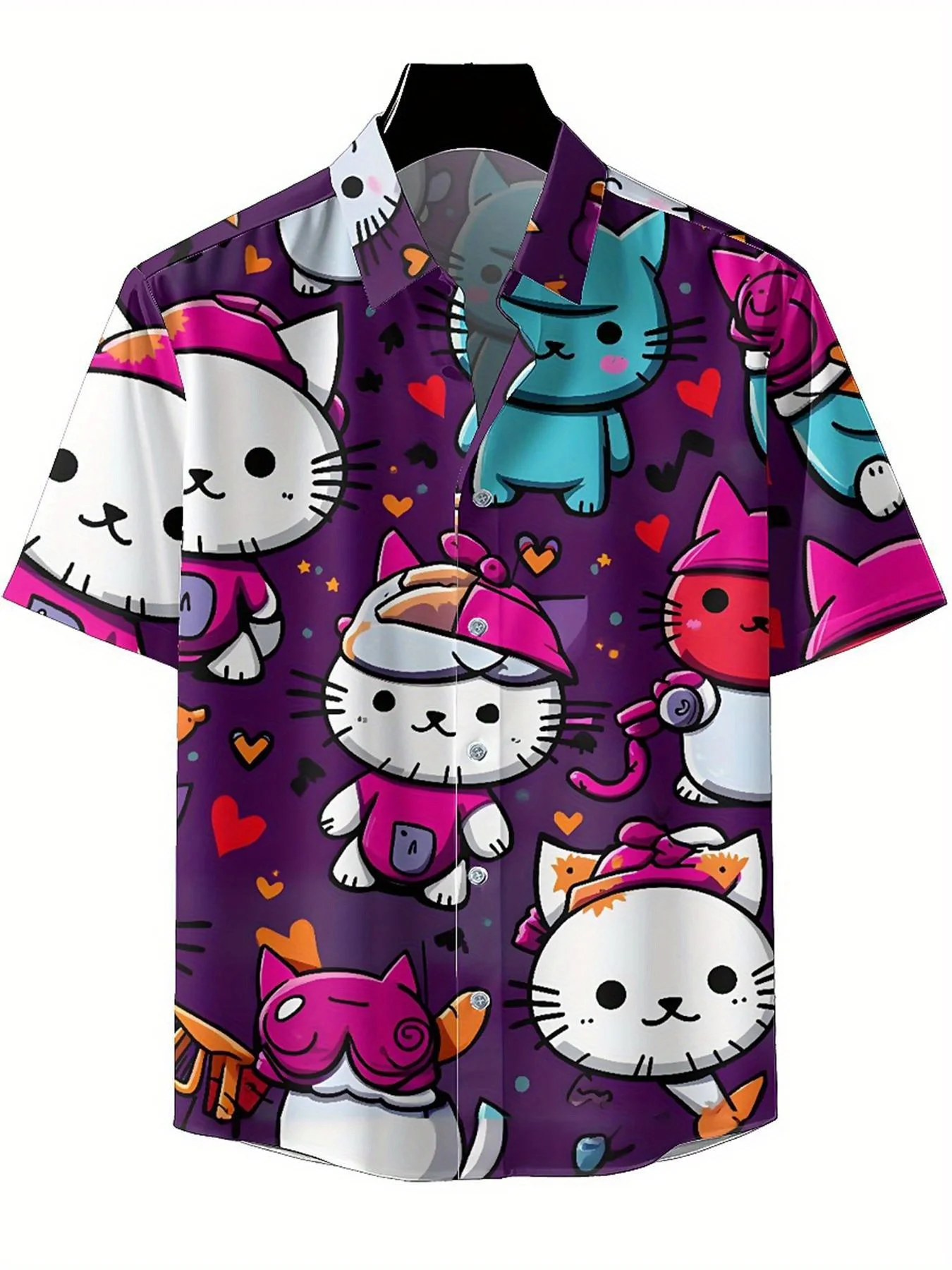 Men's Plus Size Hawaiian Shirts Cute Cat Theme pattern,Premium Comfort Youth Clothes,Streetwear Y2K Tops