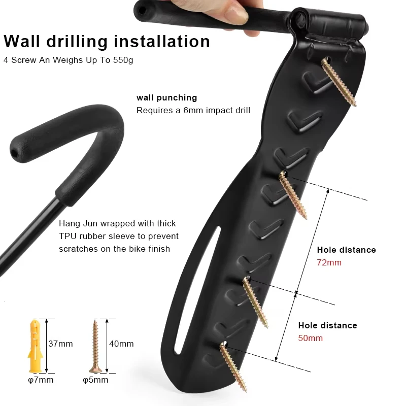 Wall Mounted Bike Rack MTB Storage Stand Hanging Hook Indoor Bicycle Storage Solution