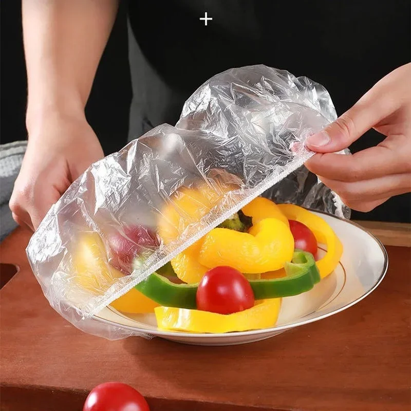 100pcs Disposable Food Cover  Refrigerator Fruit Food Stretch Leftovers Protection Flim Dustproof Bowls Cups Caps Bag