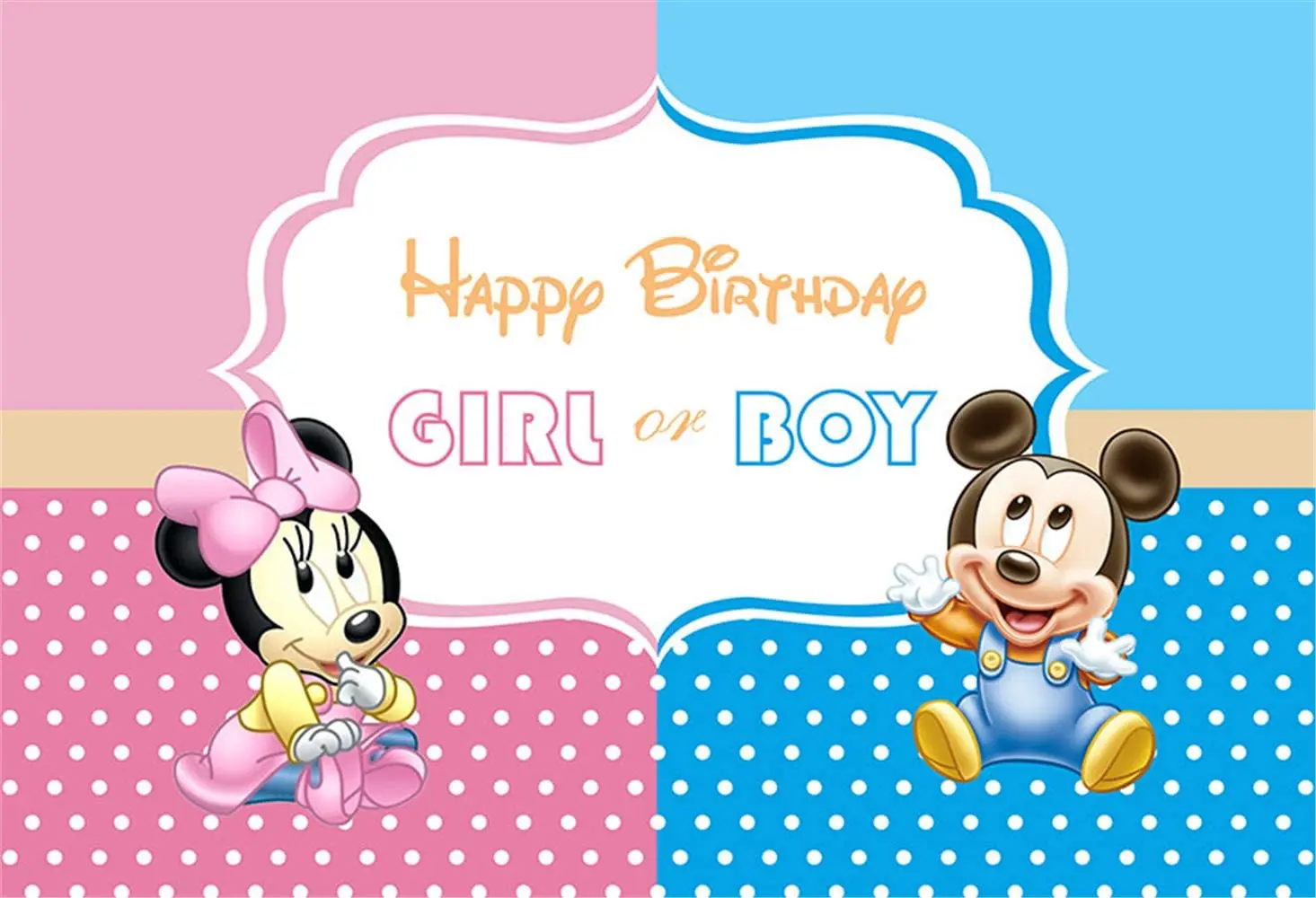 Photo Background Gender Reveal Pink and Blue Baby Shower Backdrops for Boys and Girls Custom Baby Minnie and Mickey Mouse Banner