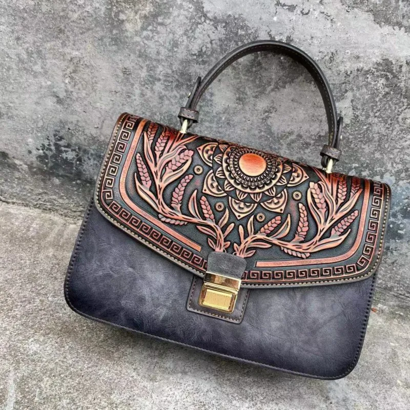 Johnature 2024 nuova borsa di lusso borsa da donna in pelle fatta a mano in rilievo vintage borse a tracolla e a tracolla versatili