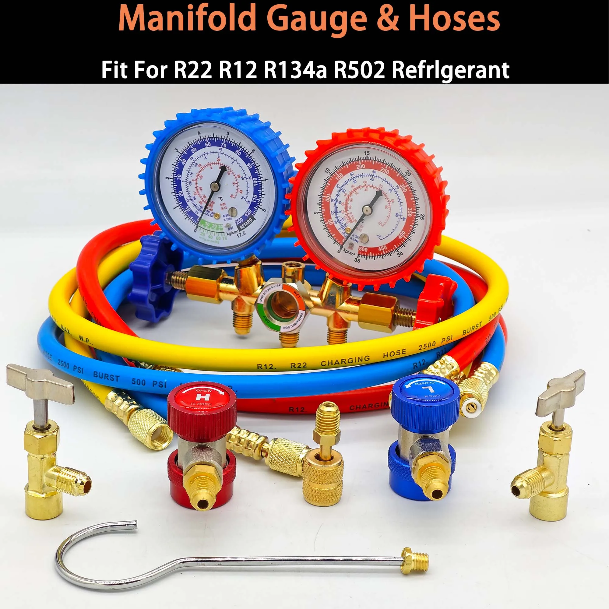 

HVAC Manifold Gauge Set Air Conditioning Line Repair Tools for R12 R22 R134a R502 Gauge AC Diagnostic and Service TooL