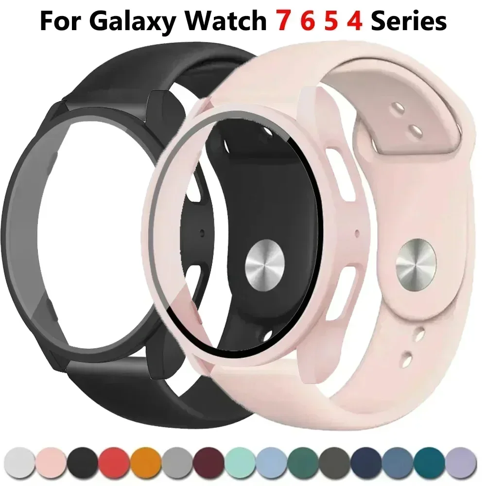 2 pack Case+Strap For Samsung Galaxy Watch 7-6-5-4 40mm 44mm Tempered Glass+PC Bumper Screen Protector+Silicone band Accessories