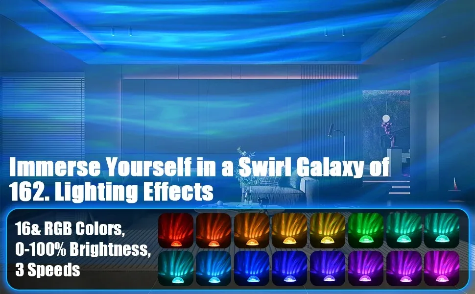 Aurora Waves LED Projector Light Remote Control Night Light 16 Color Effects Suitable for Bedroom Game Room Home Theater Decor