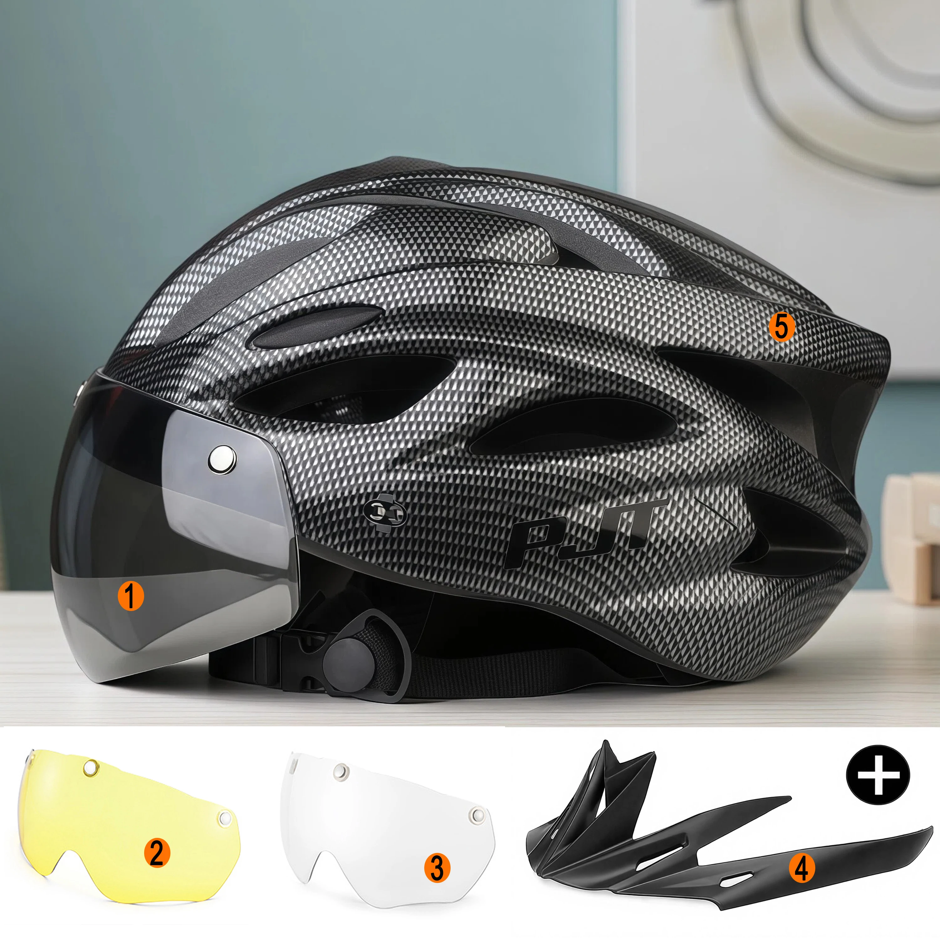 PJT Leichter, atmungsaktiver Fahrradhelm mit magnetischer Anziehungsschutzbrille, Linse, Fahrradhelm, frei umschaltbarer Fahrradhelm für Erwachsene