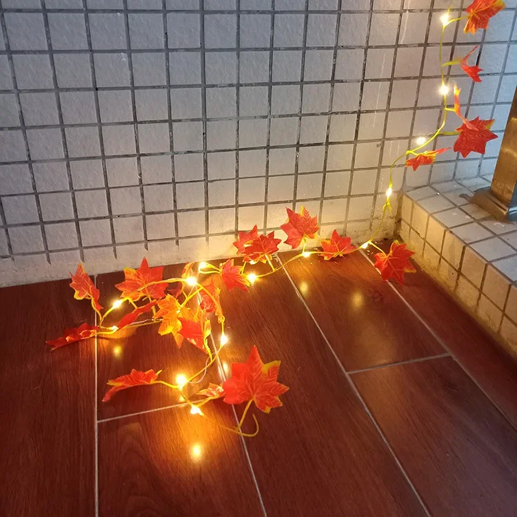 2-10m Solar Maple Leaf Vine String Lights Artificial LED Maple Vine Garland Lights for Wedding Xmas Halloween Party Room Decor