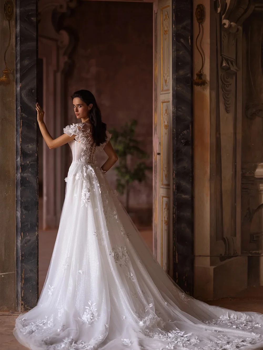 Suknia ślubna DTLumika 3D Flower Romantic z dekoltem w serek, krój syreny, tiulowa, z długim trenem, szyta na miarę, wykwintna, zdobiona koralikami, suknia ślubna robes de maria