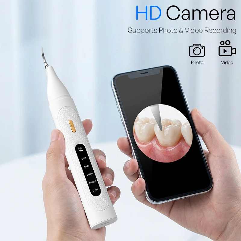 Visible Ultrasonic Teeth Cleaner Camera Electric Dental Scaler 5 Modes 6 LEDs Tartar Plaque Remover Household Teeth Cleaning