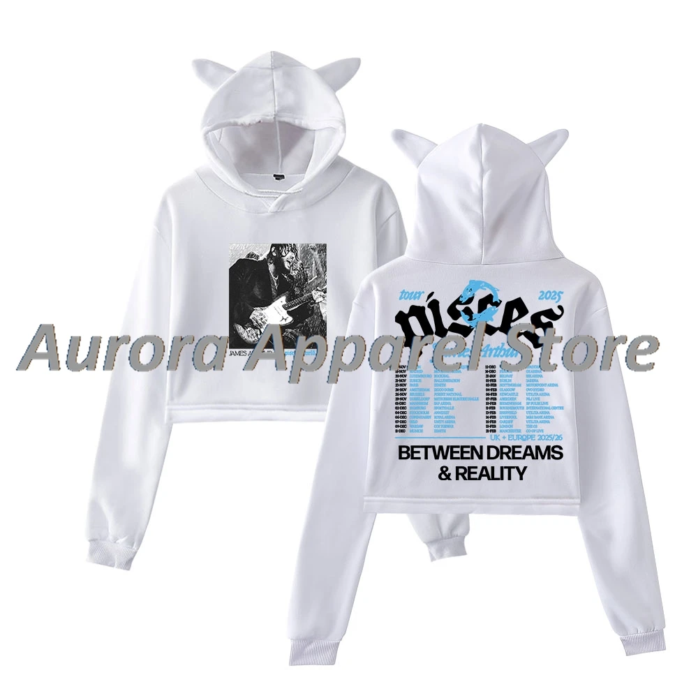 جيمس آرثر ذا بيسز وورلد تور ميرش بلوفر أنثى آذان القط هوديي كم طويل تي شيرت