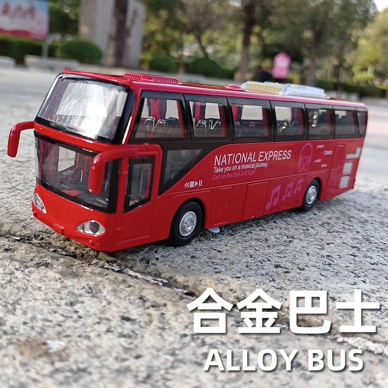 1:32 Children\'s Bus Alloy Model with Sound & Light Metal Diecast Pull Back Playtime, Learning, or Decorating Car