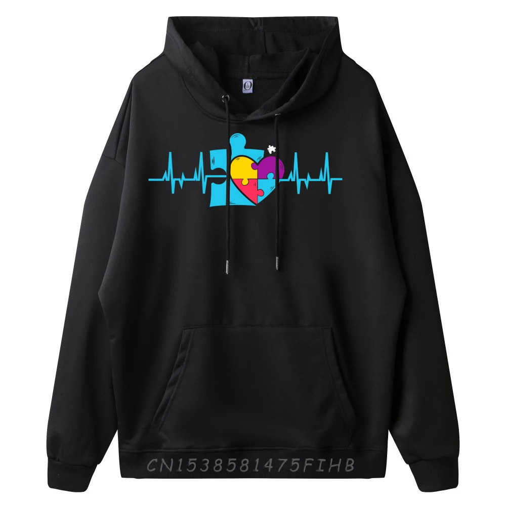 Autism Puzzle Piece Heartbeat Autism Awareness Nurse Gifts Pink Graphic Tees Men's Oversize Long Sleeve Vintage Style