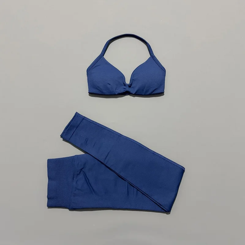 2 Piece Sports Set Women Yoga Backless Halter Bra High Waist Scrunch Seamless Pants Sport Suit Gym Sportswear Workout Set - Image 6