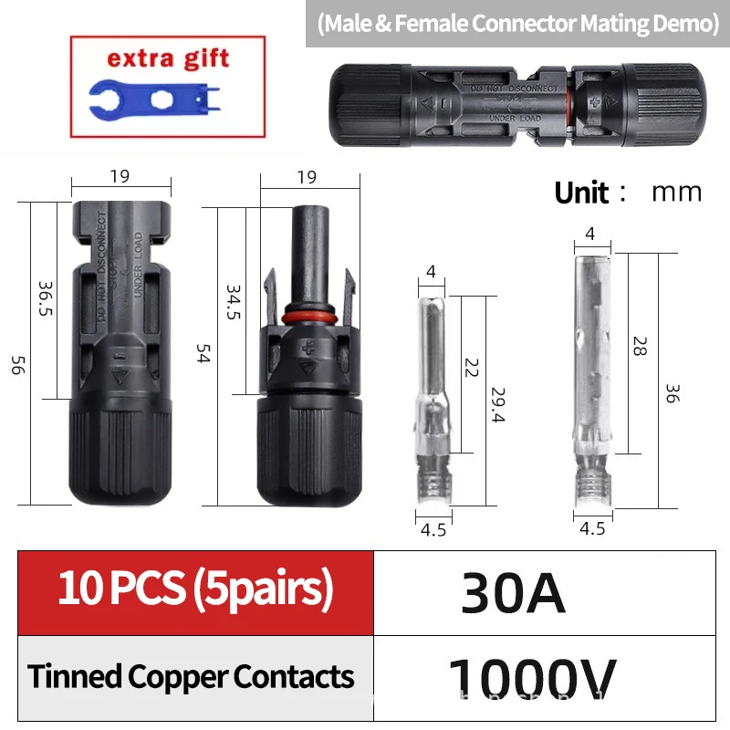 

for MC-4 Connector 1000V Waterproof Male & Female Plug for Solar PV Modules and Batteries