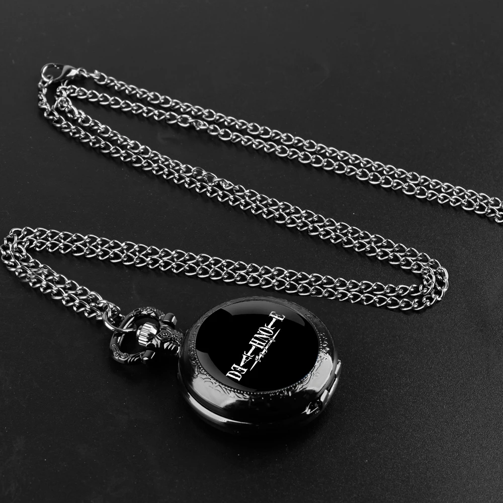 Anime Death Note Design Glass Dome Quartz Pocket Watch with Durable Chain Arabic Numeral Dial for Men and Women Creative Gifts