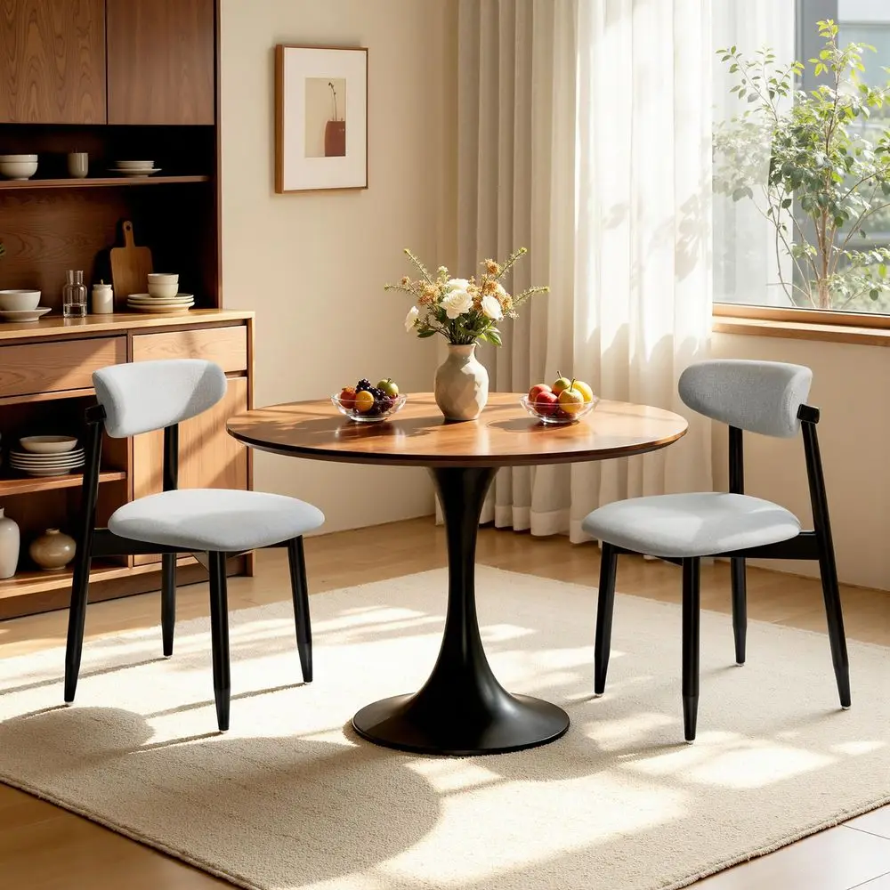 

Dining Chairs Set of 2, Upholstered Solid Wood Dining Room Chairs, Mid Century Modern Fabric Kitchen Chairs with Ergonomic Curv