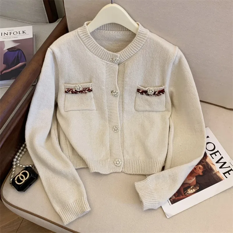 Elegant Sweater Women Knit Cardigan Tops Solid Fashion Vintage Chic Ladies Knitwear Long Sleeve Single-breasted Jumpers 2024