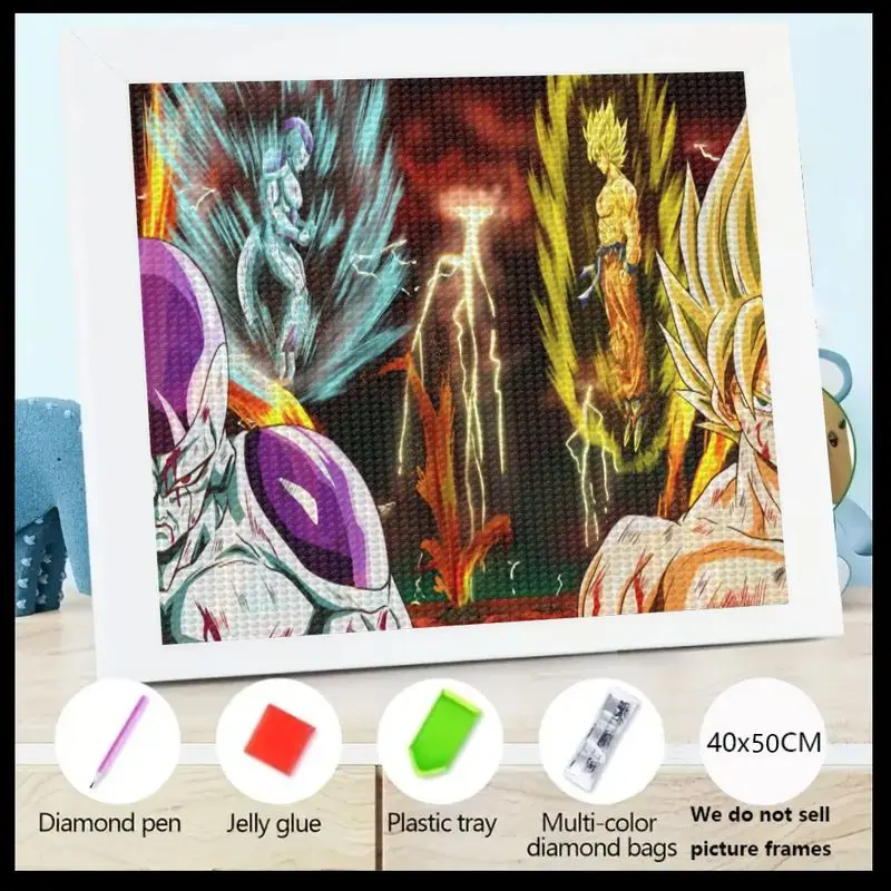 

1 шт. 5D DIY Diamond Painting Kit, Dragon Ball Z Goku vs Frieza Epic Battle Anime Art, Full Drill Crystal Gem Painting, 40x50CM Wa