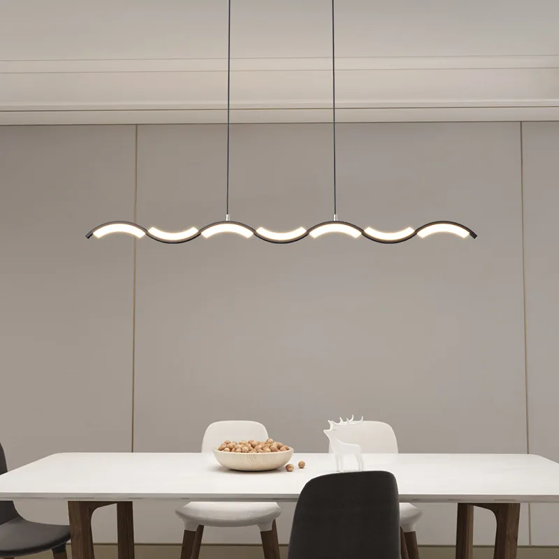 Creative Art Long Strip Curved Wave LED Chandelier Restaurant Dining Room Simple Modern Bar Counter Dining Table Modern Lighting