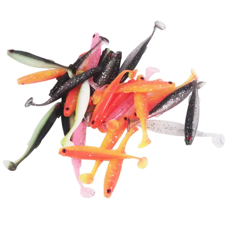 5Pcs 3D Eyes 6.5cm 2g Luminous Soft Lures T Tail Silicone Bait For Sea Fishing Lures Pesca Isca Artificial Wobblers Soft Worm