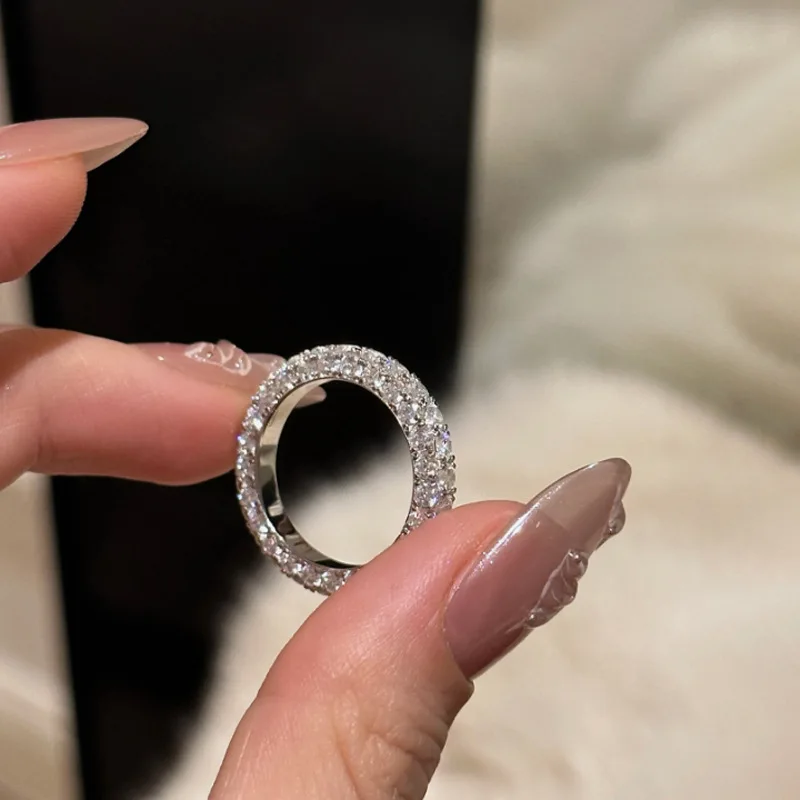 3 Rows Pave Moissanite Eternity Band Silver Stackable Wedding Ring Hypoallergenic Women Bridal Jewelry Gift Anniversary Birthday