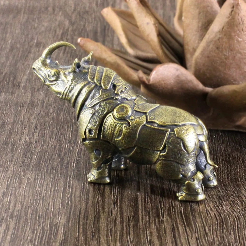 1pc Brass Do Old Solid Rhinoceros Sculpture Desktop Study Car Office Animal Decoration Creative Small Ornaments Car Decoration