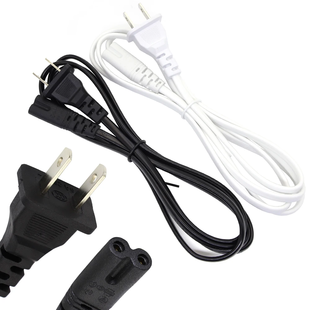 1Pcs US Plug 1.5M AC Power Supply Adapter Cable 2Pin Prong US to C7 Extension Cable Connectors LED Light Power Cord Black/White