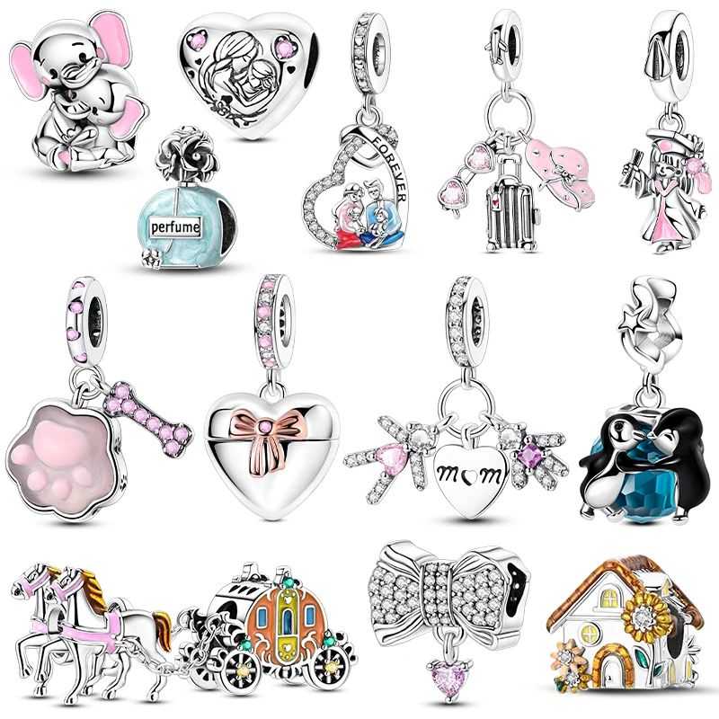 Original Charms Herz Reise Haustier Pinguin Perlen Anhänger Fit Armband Diy Silber Überzogene Schmuck