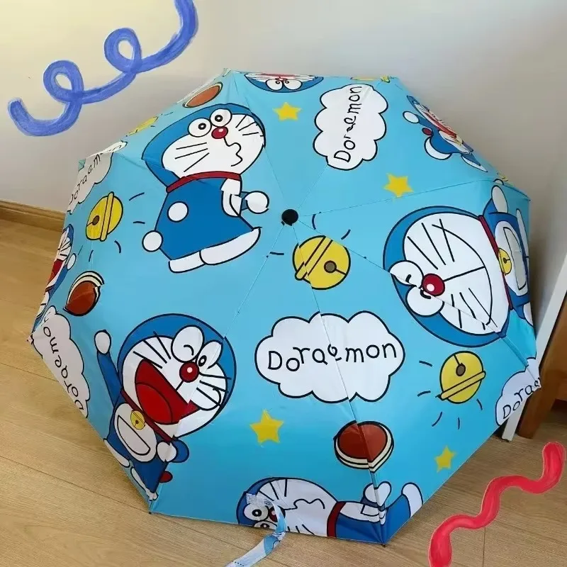 

New Doraemon Jingle Cat Animation Cartoon Style Metal Material Fully Automatic Three-fold Umbrella Sun Protection UV Parasol