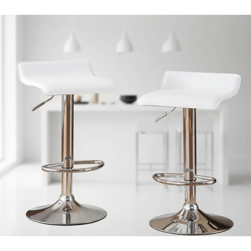 

Modern Chrome Air Lift Adjustable Swivel Stools with White Seat, Set of 2 for Kitchen Bar Home
