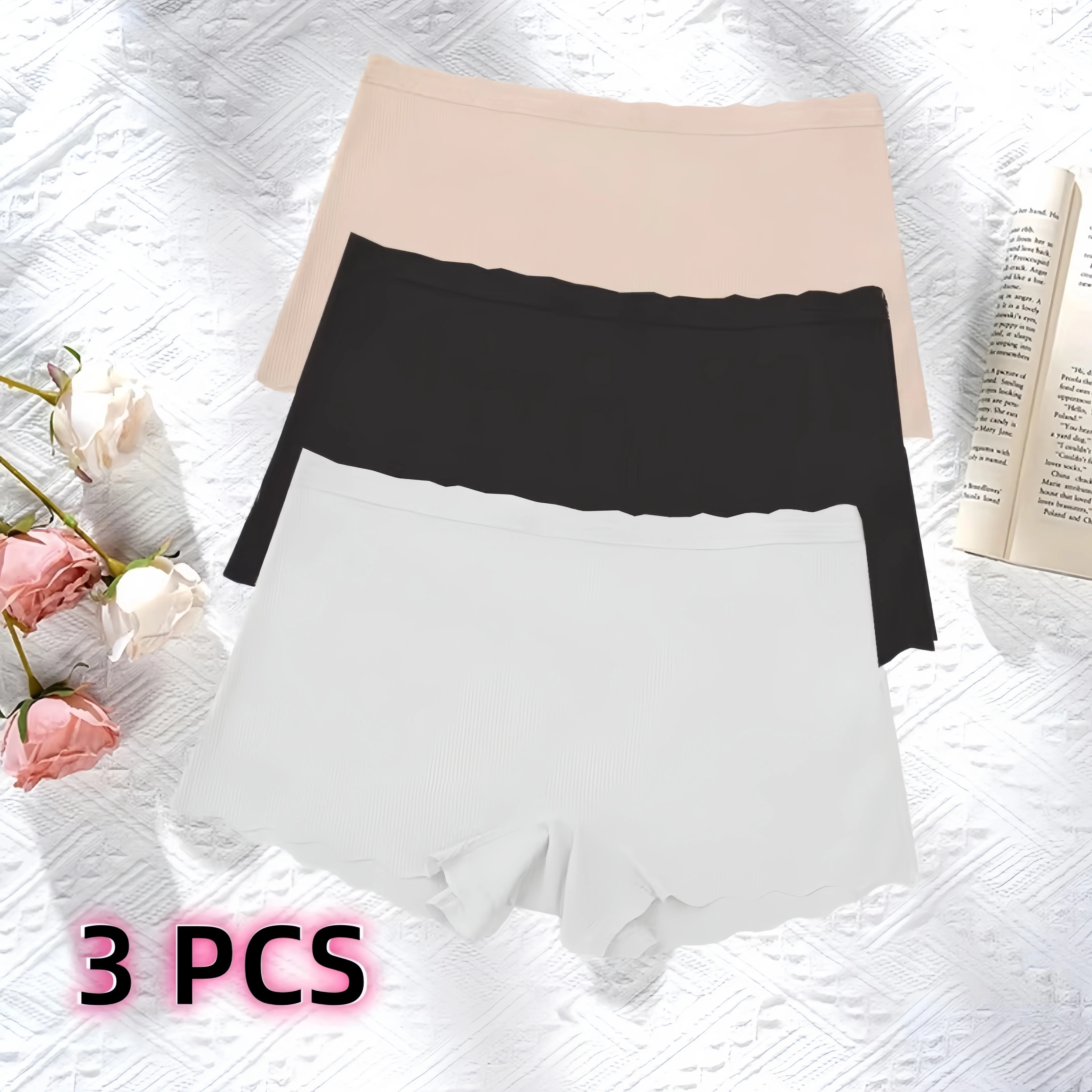 

3PCS Panties Underwear Quick-drying Cotton Crotch Bottom Girls' Boxer Pants Non-marking Ice Silk Small Boxer Women's Striped