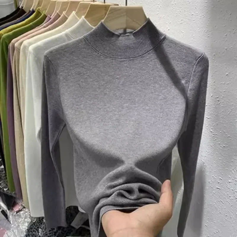 Поп-наполувысокий однотонный свитер для женщин, тонкий пуловер на осень и зиму, контрактный пригородный базовый трикотаж, верхняя основа