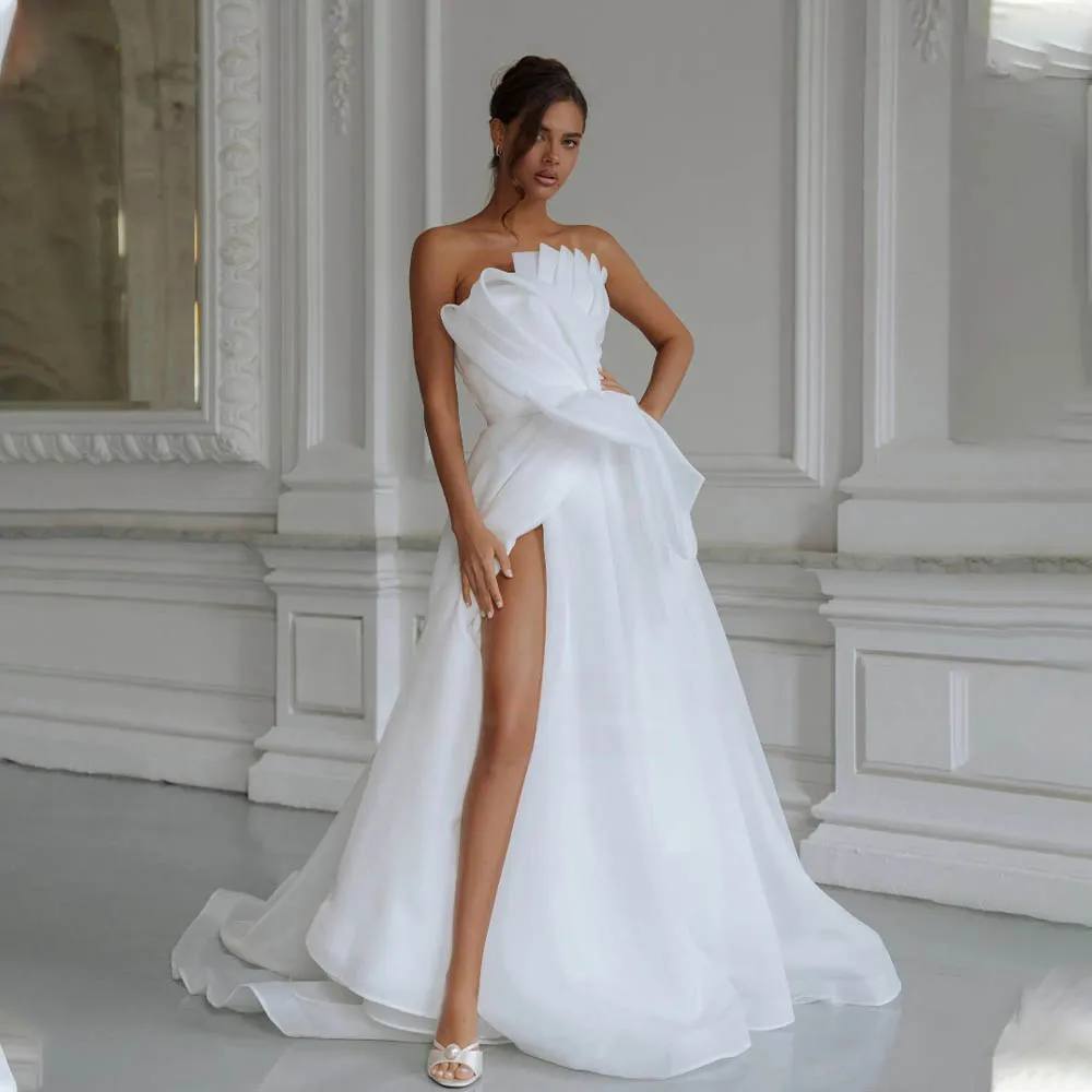 Abiti da sposa unici in organza increspata con linea A realizzati su misura 2026 Rode De Morrie