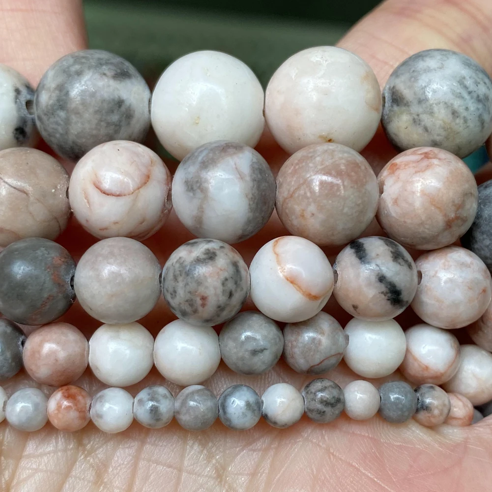 Natural Pink Zebra Jasper Round Stone Beads 4/6/8/10/12mm Loose Beads for Jewelry Making Bracelet DIY Necklace Accessories 15\'\'