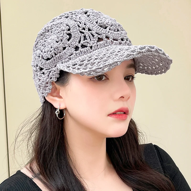 

2023 Summer New Baseball Cap Ladies Spring and Autumn Hook Flower Lace Thin Hollow Knit Hat Fashion Fashion Ladies Cap