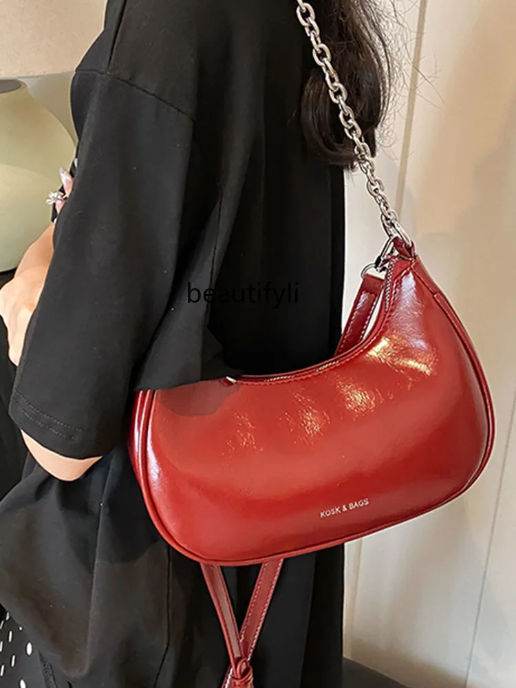 Retro Fashion Oil Wax Leather Underarm Bag Women's Summer New Simple and Versatile Dumpling Bag High-Grade Shoulder Bag