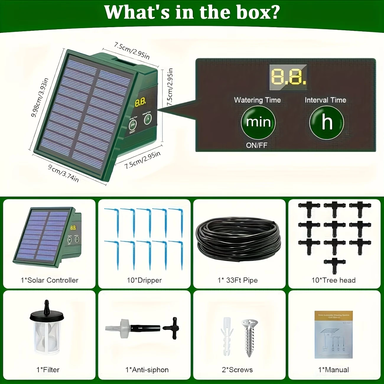 Solarbetriebenes Tropfbewässerungssystem mit 300 Bewässerungsprogrammen, automatisches Bewässerungssystem-Set mit 10 m Schlauch und 10 Tropfspitzen usw., geeignet für
