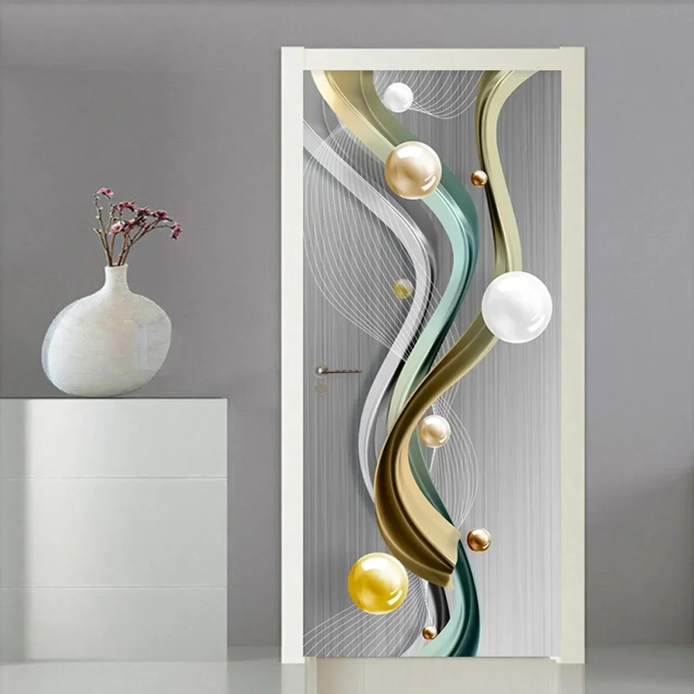 Modern Fashion White Pearl Door Stickers Self Adhesive 3D Abstract Line Strip Wallpaper Wardrobe Cabinet Fridge Mural Cover