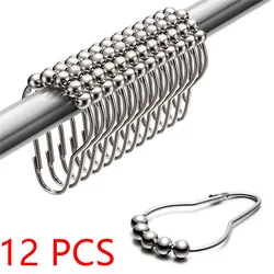 Hot Curtain Poles Shower Rod Hook Hanger Sliver Color stainless steel Ring Bath Drape Loop Clasp Drapery Home Use Clips 12PC/LOT