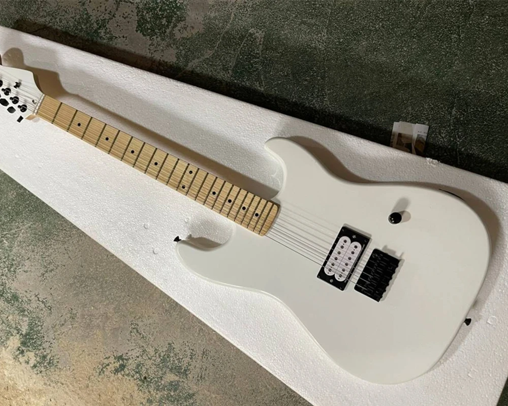Guitarra Eléctrica blanca de 6 cuerdas con diapasón de Arce, pastillas Humbucking, oferta personalizada