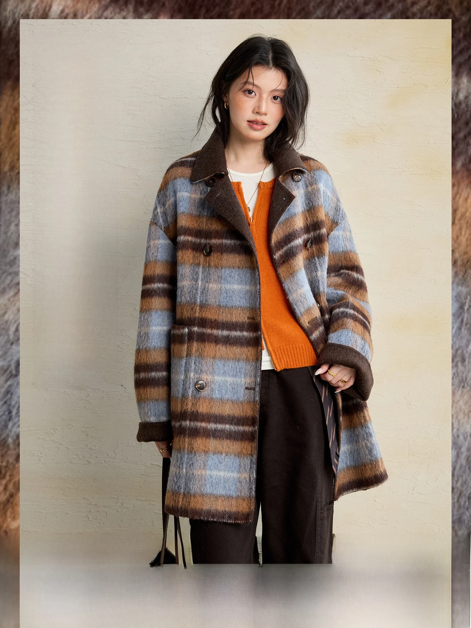 

Высококачественное шерстяное пальто из альпаки в клетку, цвет Blo Briti, Pumpkin Valley London S, шерстяная верхняя одежда для женщин