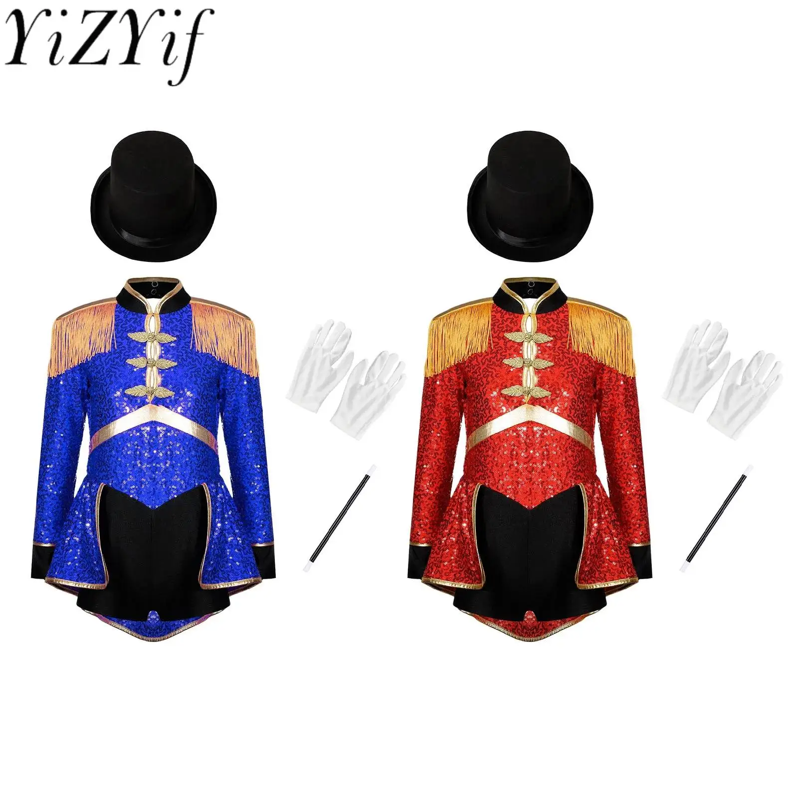 

Girls Drummer Lion Tamer Magician Costume Circus Ringmaster Costume Magician Stage Performance Outfit Marching Band Uniform