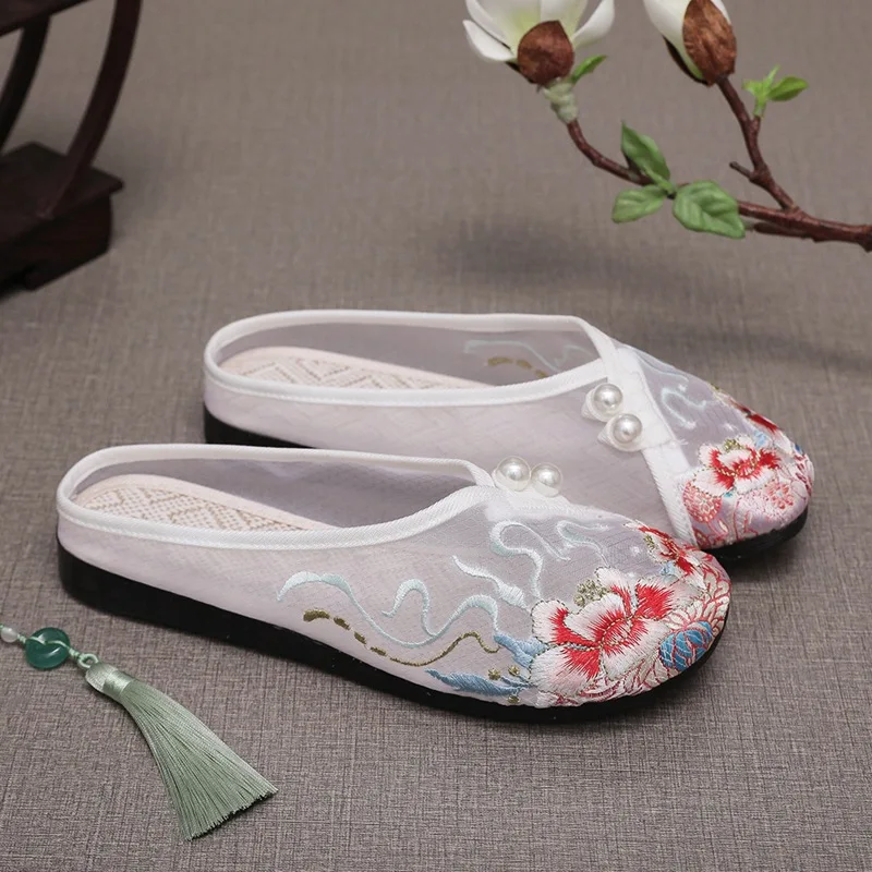 Size 35-42 Summer New Hanfu Shoes Women Flats Old Beijing Cloth Shoes Lace Mesh Chinese Style National Style Embroidered Shoes