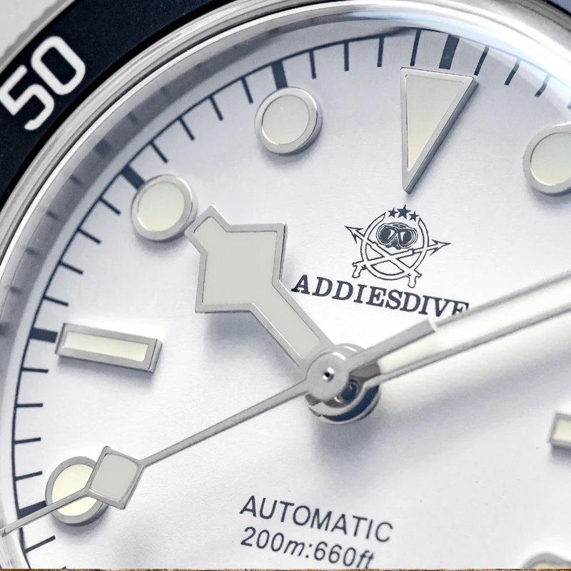 ADDIESDIVE-Reloj mecánico automático AD2043 para Hombre, cronógrafo con esfera de zafiro Blanco/Negro, cristal de espejo de burbuja, 20bar